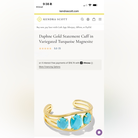 Kendra Scott Daphne Gold Statement Cuff in Variegated Turquoise Magnesite - Picture 6 of 6